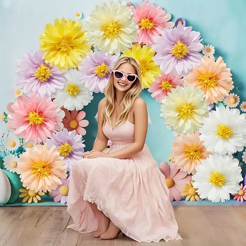 6/12PCS Paper Daisy Flowers for Wedding and Party Decorations, Colorful Spring Wall Hanging Decor for Indoor Outdoor Events, Easter, Graduation, Birthday, and Holiday Celebrations2