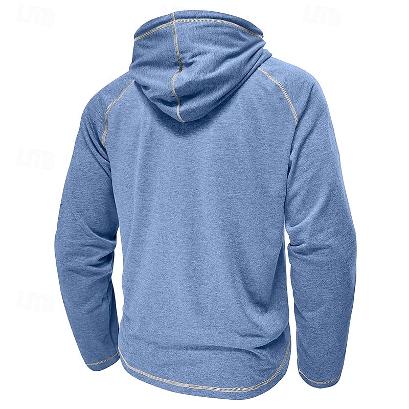 Men's T Shirt Hoodie Long Sleeve Crew Neck Hooded Winter Spring &  Fall All Seasons Solid Color Knitwear Daily Sporty Crewneck Hooded Outdoor Causal Casual Light Blue Black Dark Blue Top Tee for Men3