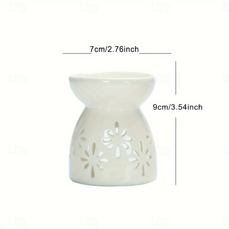 White Hollow Ceramic Aromatherapy Stove 1pc Easy to Clean Essential Oil Stove for Home Valentine's Day Party Tea Wax Heating Candle Holder3