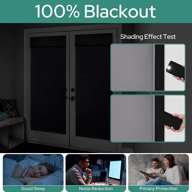 100% Blackout French Door Curtains, Privacy Door Curtains for Window, Room Darkening Blinds, Thermal Insulated Window Shades for Bedroom, 1 Panel2