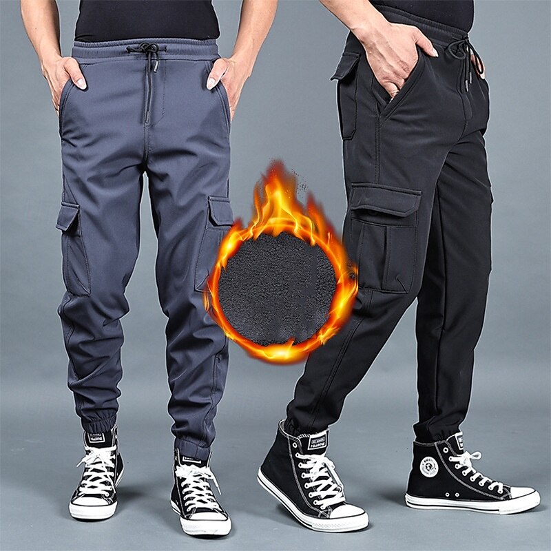 Men's Cargo Pants Hiking Pants Trousers Hiking Trousers Fleece Pants Winter Outdoor Regular Fit Waterproof Windproof Quick Dry Lightweight Pants / Trousers Pocket Elastic Waist Dark Grey Black