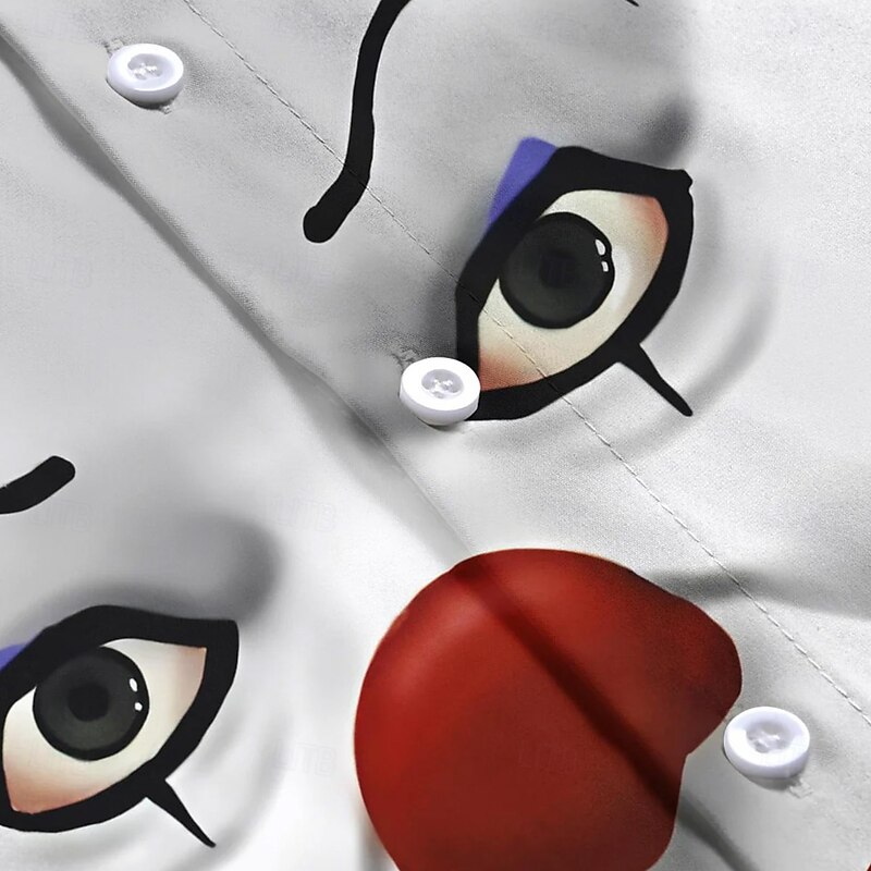 Men's Creepy Clown Funny Clown Shirt Summer Shirt Button Up Shirt Short Sleeve Fashion Casual Outdoor Vacation Dailywear Summer Spring Turndown 3D Print Collared Shirts Front One Pocket White 1 White3