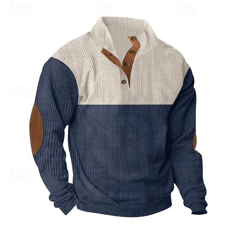 Men's Sweatshirt Corduroy Pullover Black Red Navy Blue Brown Gray Standing Collar Color Block Patchwork Sports & Outdoor Casual Daily Streetwear Casual Athletic Spring Fall Clothing Apparel Hoodies2