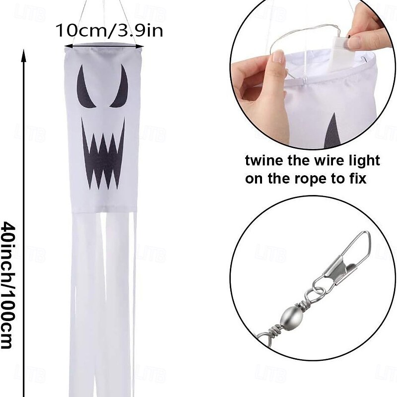 2pcs Halloween Windsock Polyester Waterproof Wind Direction Bag, Spooky Party Outdoor Decoration Flags4