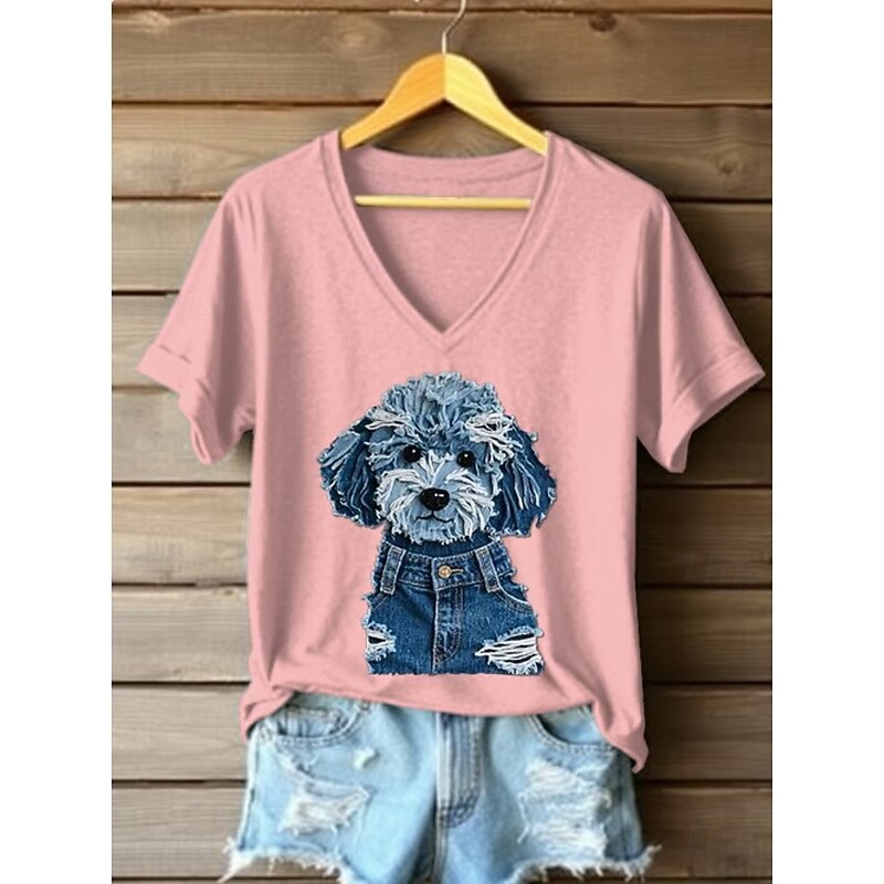 Women's T Shirt Graphic Animal Dog Vintage Stylish Classic Short Sleeve V Neck Regular Tops Daily Going out Weekend Print Black White Pink Blue Green Summer Spring3