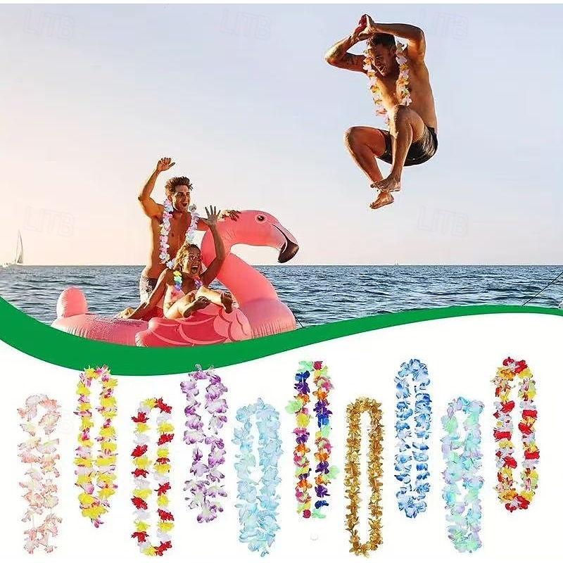 50PCS Hawaiian Flower Lei Necklaces, Tropical Hawaiian Garlands for Festivals, Weddings, Beach Parties, Birthdays, Performances, and Oktoberfest Decorations2