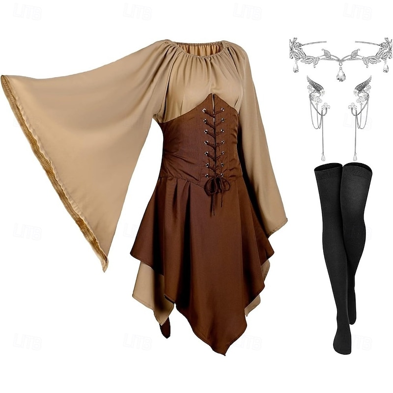 Outfits Dress Cosplay Costume Outfits Elf Fairy Fancy Dress Women's 1 Hair Jewelry Dress Socks