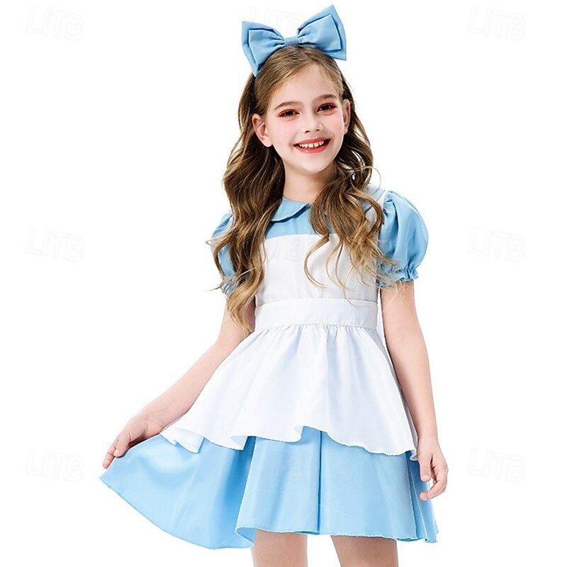 Alice in Wonderland Fairy Tale Alice Dress Costume Storybook Characters Sweet Lolita Movie Cosplay for Girls' Kid's Halloween Carnival World Book Day Performance Educational Dress Up School Event