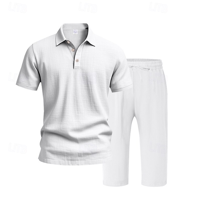 Men's Polo Shirts Golf Shirt Outdoor Daily Wear Lapel Short Sleeve Fashion Hawaiian Plain 2 Piece Summer Regular Fit Black White Navy Blue Khaki Army Green Light Sky Blue Polo Shirts4