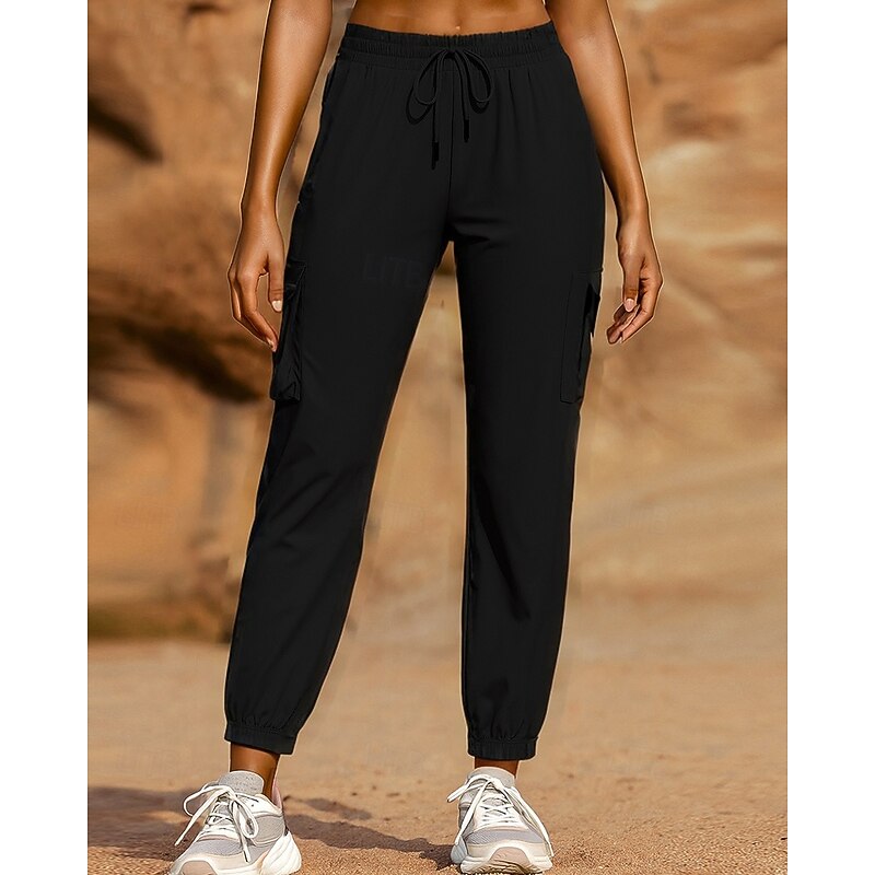 Women's Running Pants Cropped Pants Sports Trousers Pocket Drawstring Bottoms Athleisure Sports Gym Quick Dry Breathable Pilates Running Yoga Regular Fit Sportswear Activewear Solid Colored Dark Grey4