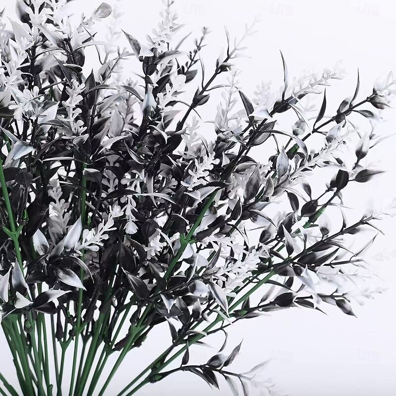 24 Bundles Black Artificial Flowers for Halloween Outdoor Decoration, UV Resistant Faux Green Plants for Hanging, Garden, Porch, Window, and Home Party Decor3