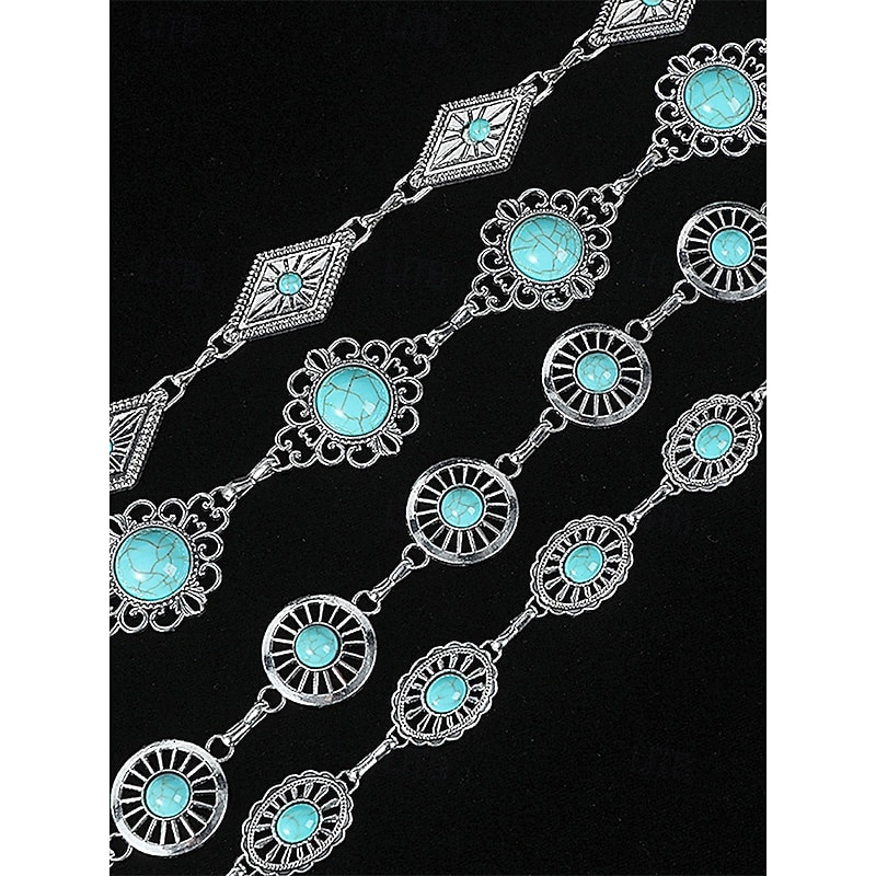Women's Turquoise Concho Chain Belt – Vintage Boho Style Adjustable Western Waist Jewelry for Dresses Festivals and Parties