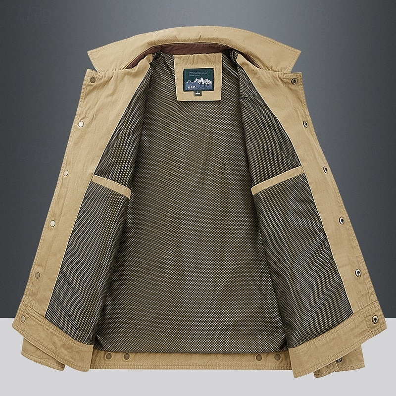 Men's Sport Coat Chore Jacket Windcheater Jacket Sports Outdoor Casual Waterproof Windbreaker Zipper Pocket Fall Winter Solid Color Casual WorkWear Hooded Regular Navy Blue Khaki Army Green Jacket4