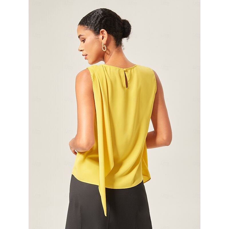 Light Yellow Cowl Neck Sleeveless Blouse4