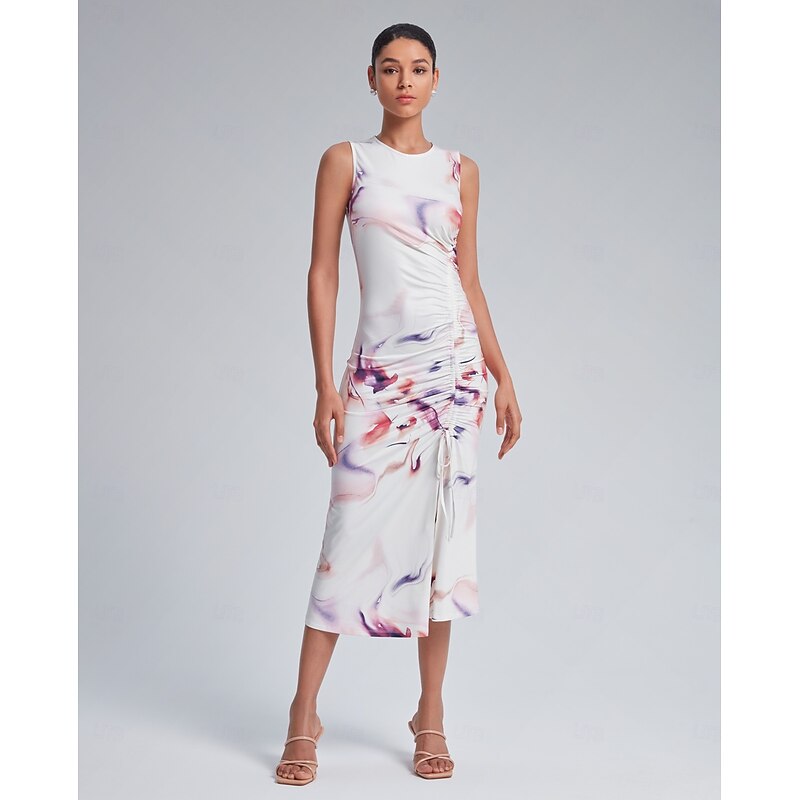 Ruched Drawstring Midi Dress