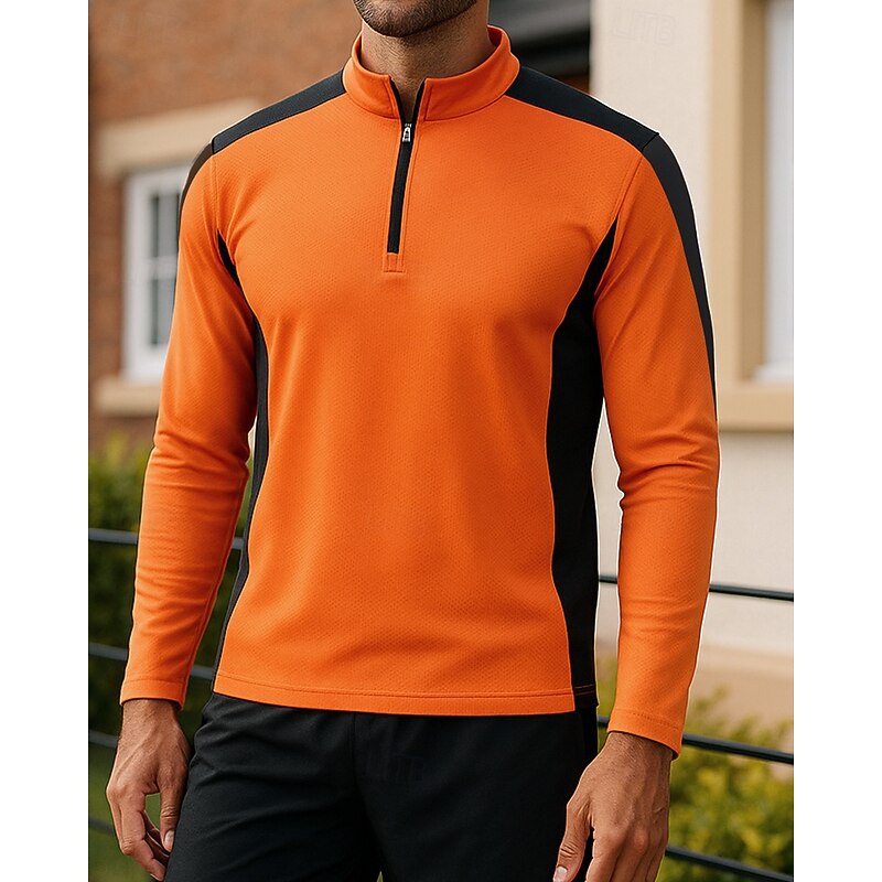 Men's Workout Shirt Running Top Zipper Long Sleeve Top Athleisure Fall Patchwork Quick Dry Moisture Wicking Gym Workout Training Running Sportswear Activewear White Blue Orange3