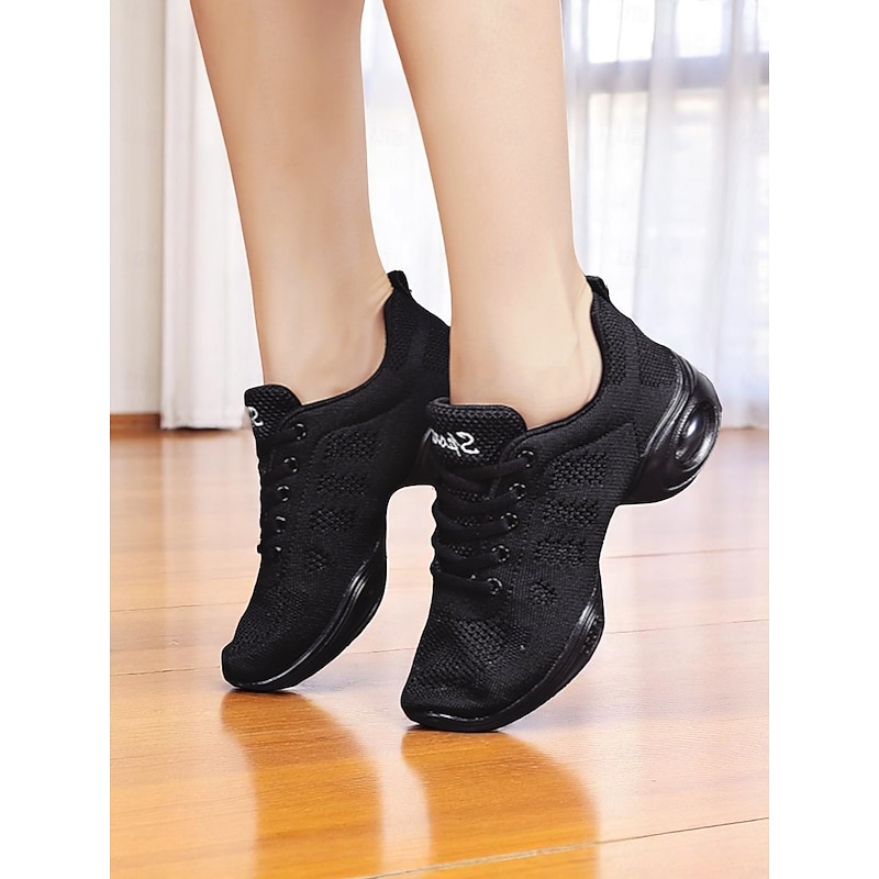 Women's Black Jazz Dance Sneakers - Lightweight Breathable Professional Shoes for Hip-Hop, Zumba, and Fitness Training