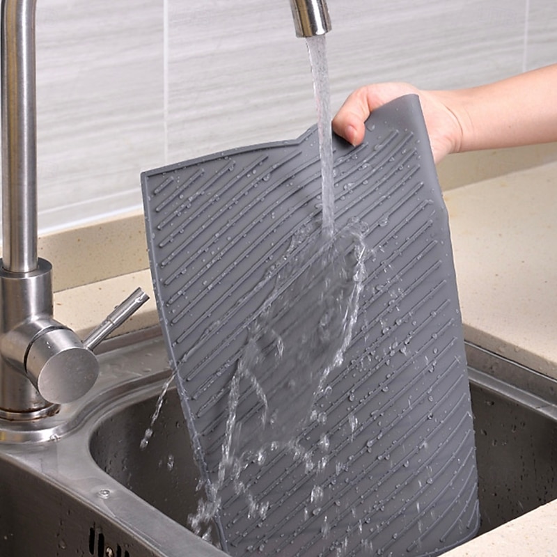 Silicone Dish Drying Mat for Kitchen, Heat Resistant Foldable Pot Rack Mat, Non-Slip Tripod Pad for Bowls, Plates, and Utensils, Multipurpose Drainage Board4