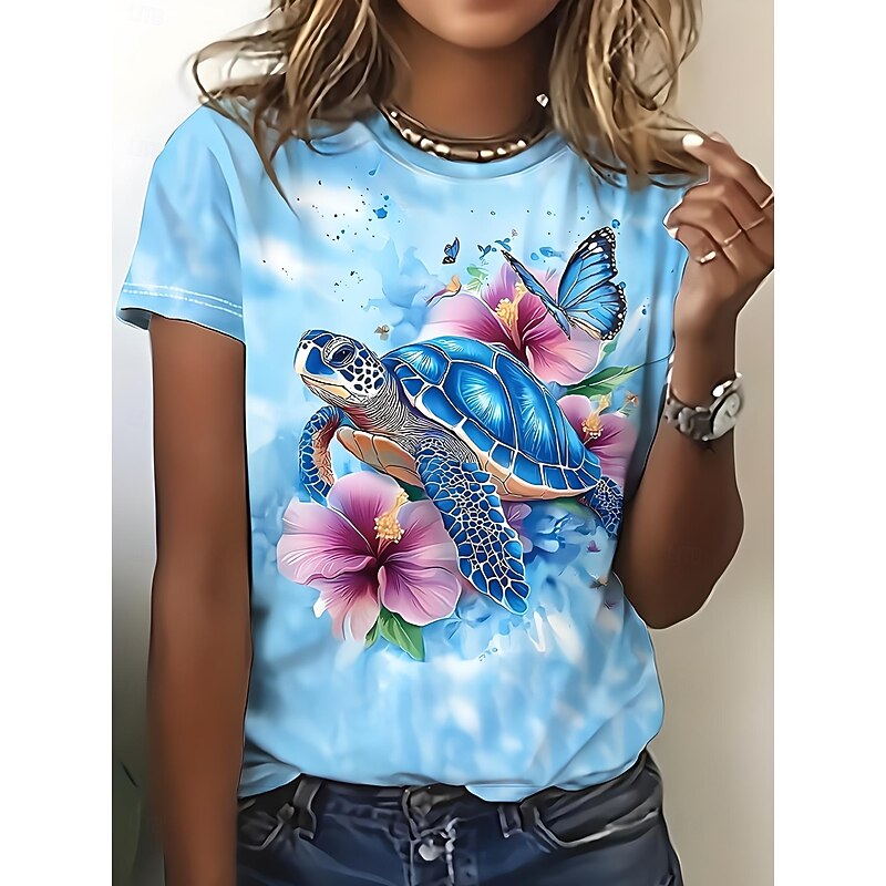 Women's T Shirt Floral Graphic Rose Elegant Vintage Fashion Short Sleeve Round Neck Regular Tops Daily Going out Weekend Print White Light Green Blue Dusty Blue Brown Summer4
