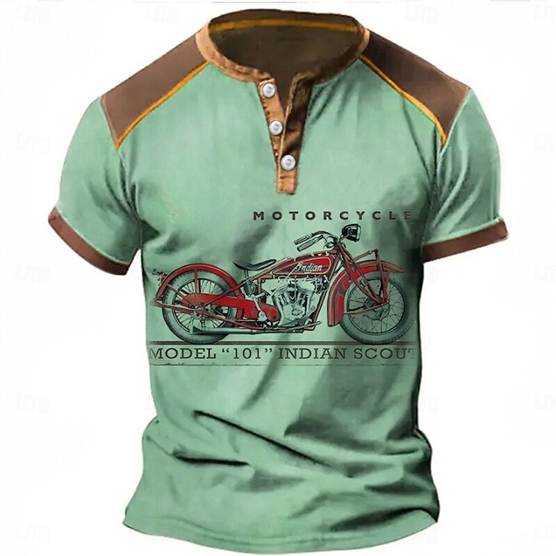 Henley Shirt Graphic Motorcycle Henley Clothing Apparel 3D Print Outdoor Daily Short Sleeve Button-Down Print Fashion Designer Comfortable Blue