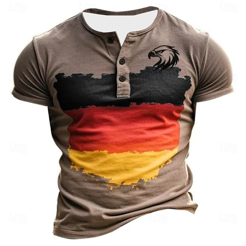 Men's Flag T Shirt Henley Shirt Short Sleeve Designer Retro Vintage Casual Street Casual Daily Summer Spring All Seasons Khaki Henley Henley T-Shirt