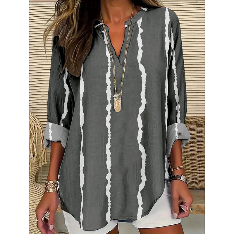 Women's Blouse Floral Stylish Modern Long Sleeve V Neck Regular Tops Daily Holiday Print Navy Blue Blue Purple Dark Gray Gray Summer4