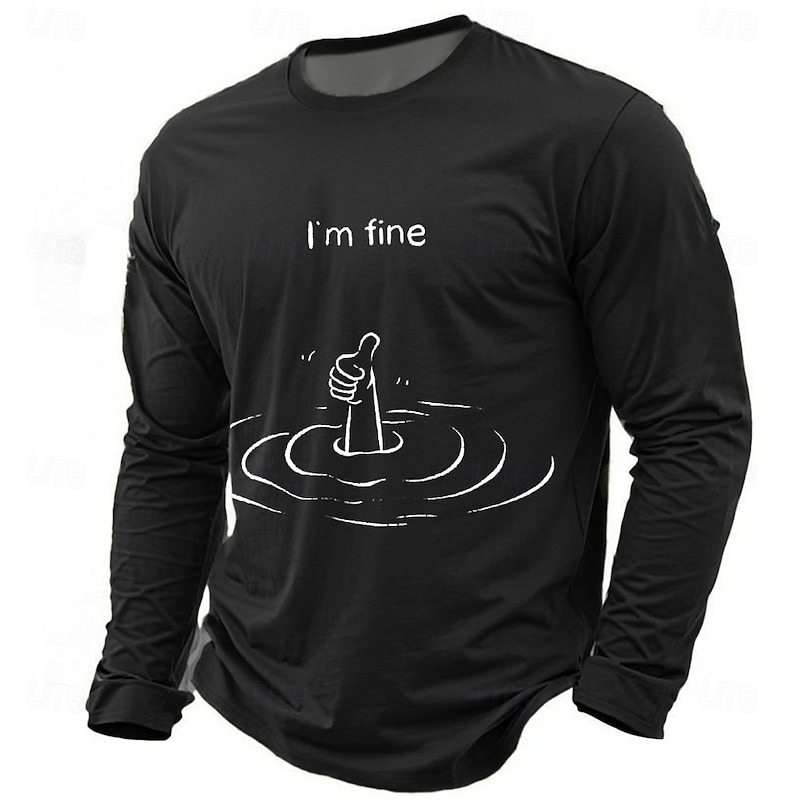 Mens Long Sleeve Graphic Shirt I'm Fine Drowning Thumbs Up Funny Sarcastic Ironic Humor4