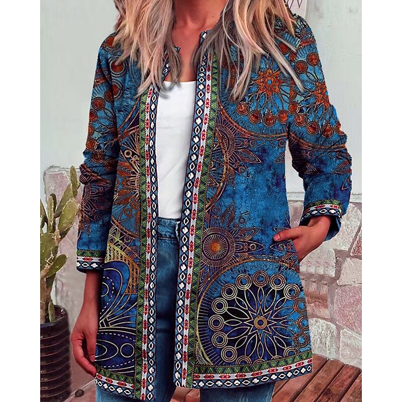 Women's Dressy Dusters Dressy Jackets Casual Jacket Street Going out Fall Winter Regular Coat Regular Fit Warm Comfortable Fashion Modern Jacket Long Sleeve Floral Pocket Black Pink Purple3