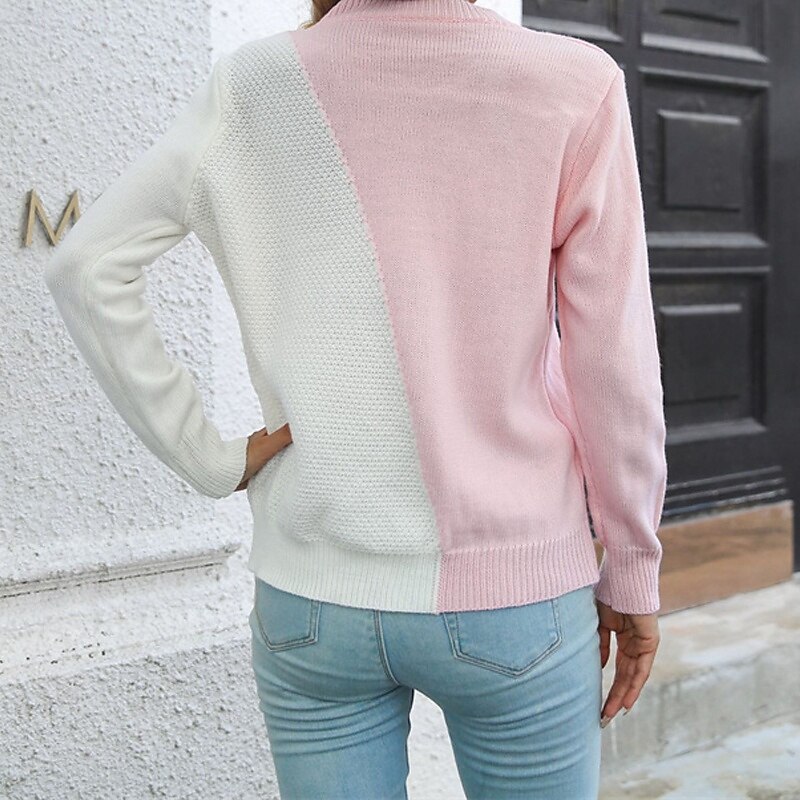Women's Pullover Casual Color Block Chunky Crew Neck Knitted Long Sleeve Regular Tops Knit Daily Holiday Going out Pink Blue Fall Winter4