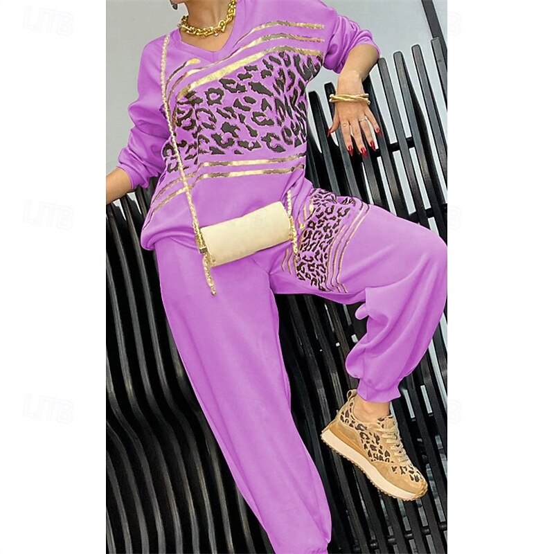 Women's Tracksuit Sweatsuit Activewear Set Pocket Leopard Clothing Suit Fall Pink Blue Gym Workout Sports Thermal Warm Windproof Soft Long Sleeve Sport Activewear Micro-elastic Regular Fit4