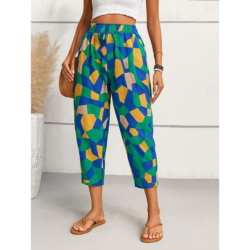 Women's Harem Pants Vintage Ankle-Length Mid Waist Graphic Abstract Comfy Breathable Quick Dry Stretchy Formal Vacation Street Black White Brown Green Summer Spring Loose Fit4