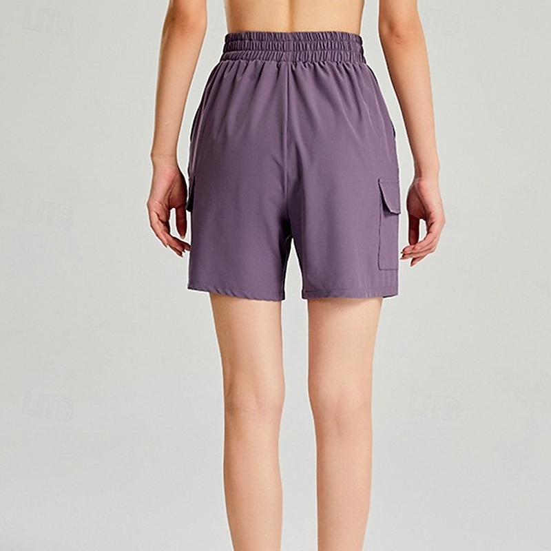 Women's Yoga Shorts Workout Shorts Pocket Gym Pilates Running Bottoms Solid Color Black Blue Purple Sports Activewear Loose Fit4