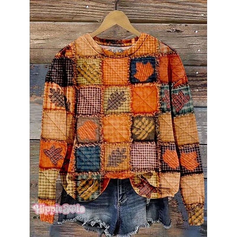 Women's Pullover Sweatshirt Floral Graphic Geometric Casual Long Sleeve Crew Neck Regular Tops Home Street Dailywear Print Yellow Blue Purple Orange Brown Summer Spring Fall Winter4