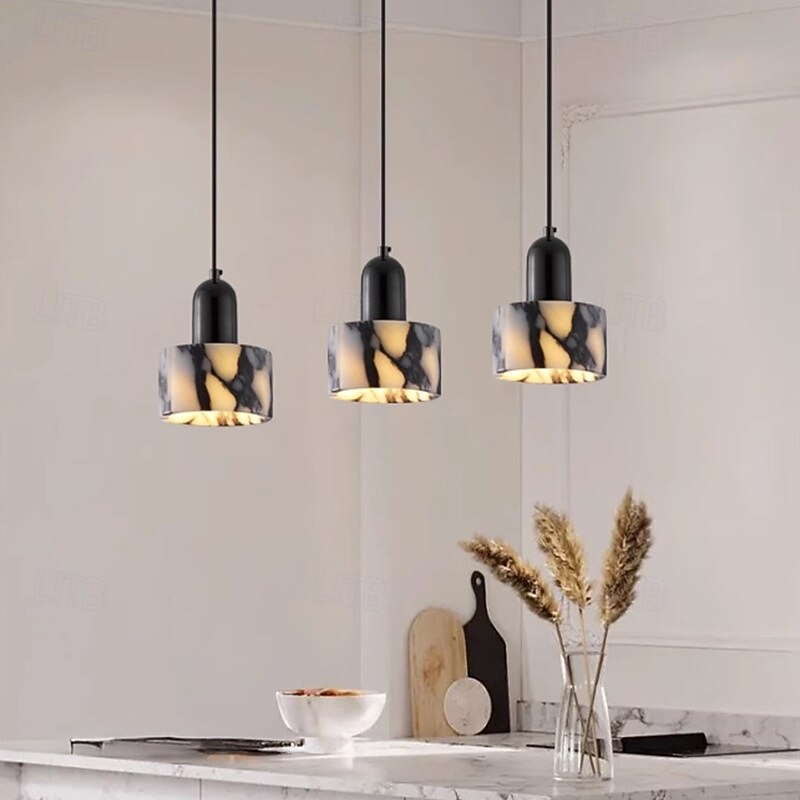 Luxury Round Natural Stone Pendant Lamp Bedroom Bedside LED Chandelier Living Room Home Hanging Lights2