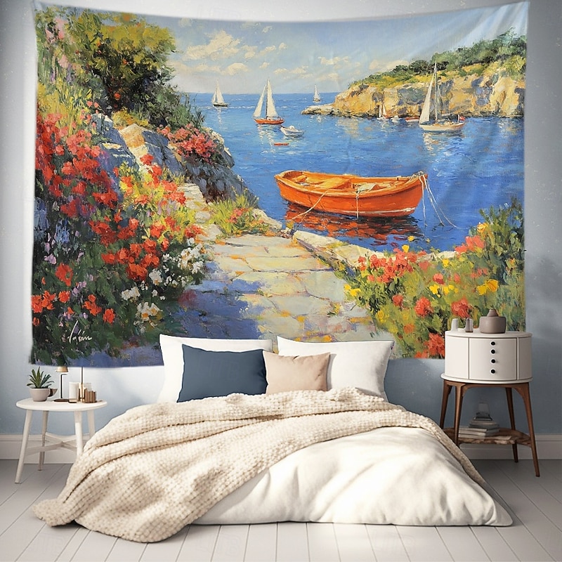 Summer Vacation Ocean Hanging Tapestry Wall Art Large Tapestry Mural Decor Photograph Backdrop Blanket Curtain Home Bedroom Living Room Decoration3