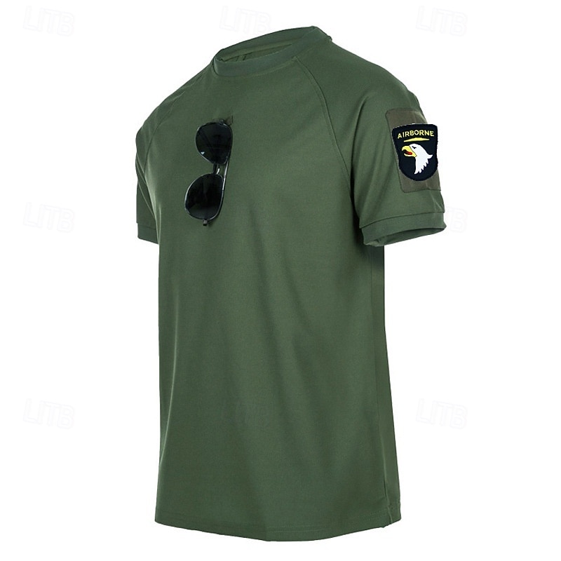 Men's Hiking top Hiking T shirt Short Sleeve Crew Neck Top Outdoor Quick Dry Lightweight Breathable Polyester Black Green Khaki Tennis Golf Running