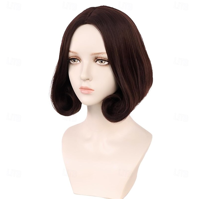 Short Brown Curly Wig with Middle Part for Women Princess Cosplay Wig Synthetic Hair Costume for Halloween Party3