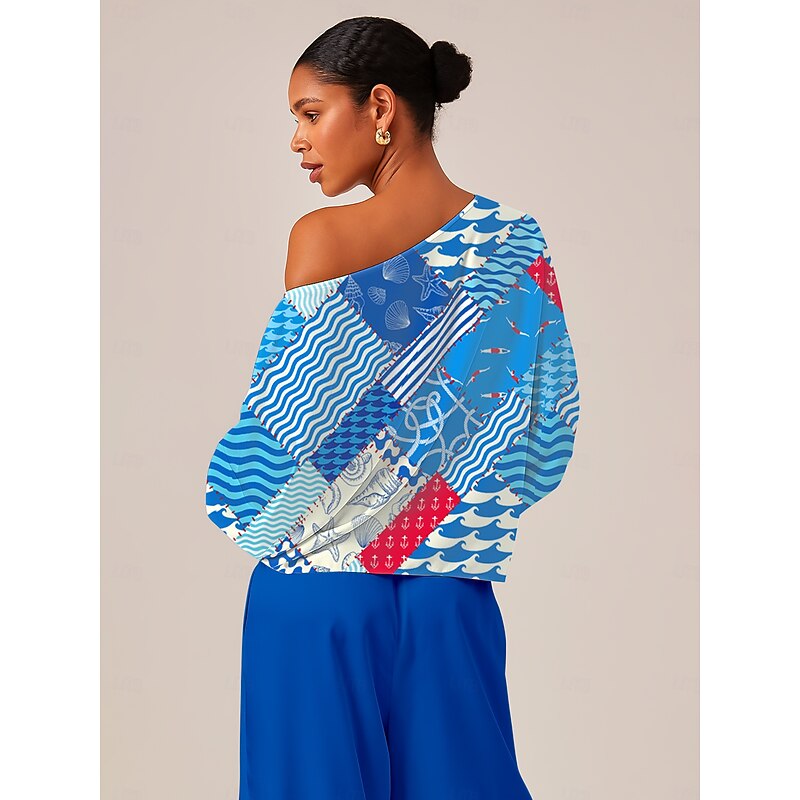 Ocean Inspired Geometric Off Shoulder Top2