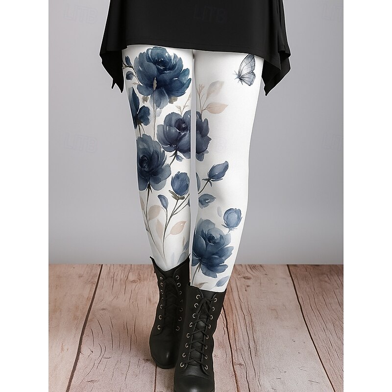 Women's Leggings Vacation Vintage Ethnic Style Ankle-Length High Waist Floral Graphic Abstract 3D Print Quick Dry Breathability Soft Stretchy Outdoor Home Causal White Pink Green Fall Regular Fit