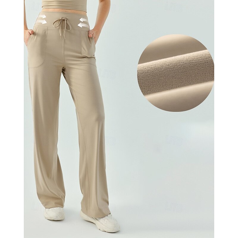 Women's fitness pants Pilates Pants Yoga Pants Drawstring with Pockets Lightweight High Waist Gym Pilates Zumba Bottoms Solid Color Black Pink Burgundy Fall Sports Activewear Micro-elastic Loose Fit