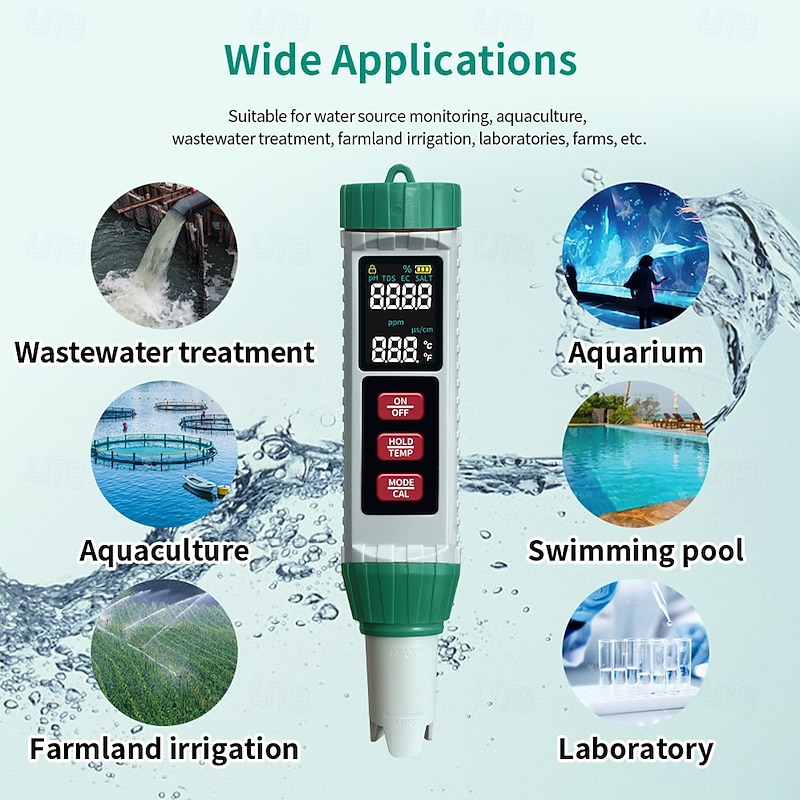 5-in-1 Digital Water Quality Tester High Precision Ph Tds Ec Salinity Temperature Measurement With Led Display Easy To Clean For Fish Tanks And Ponds3