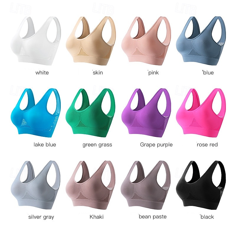 Women's Yoga Bra Sports Bra Pilates Bra Bra Top Push Up Seamless Anti-vibration Non-padded Wireless Solid / Plain Color Sport Activewear Light Blue Deep Purple Gym Zumba Running2