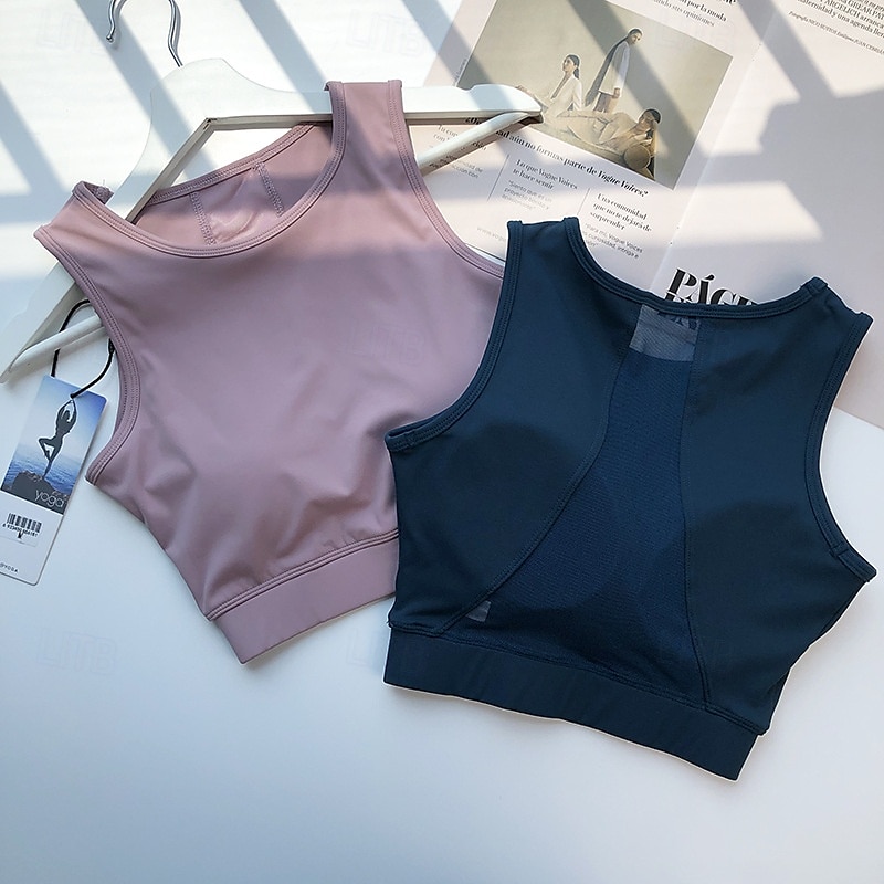 Women's Yoga Bra Pilates Bra Sports Vest Bra Top Breathable Sweat-absorbent Wireless With pads Solid / Plain Color Sport Activewear Black Yellow Gym Zumba Running