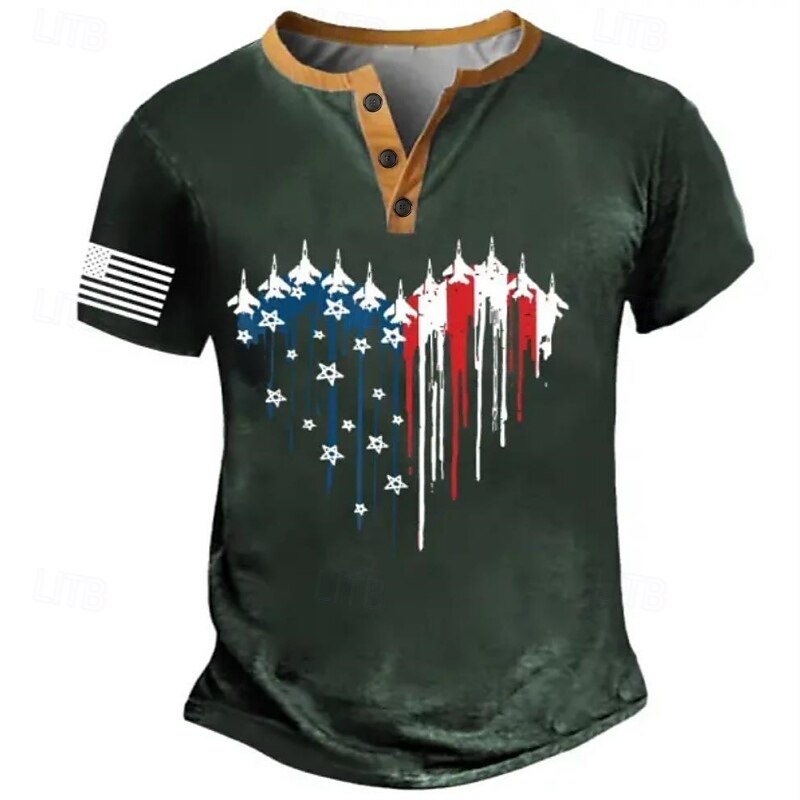 Men's American US Flag T Shirt Henley Shirt Short Sleeve Designer Retro Vintage Casual Street Casual Daily Summer Spring Army Green Black Navy Blue Henley Henley T-Shirt4