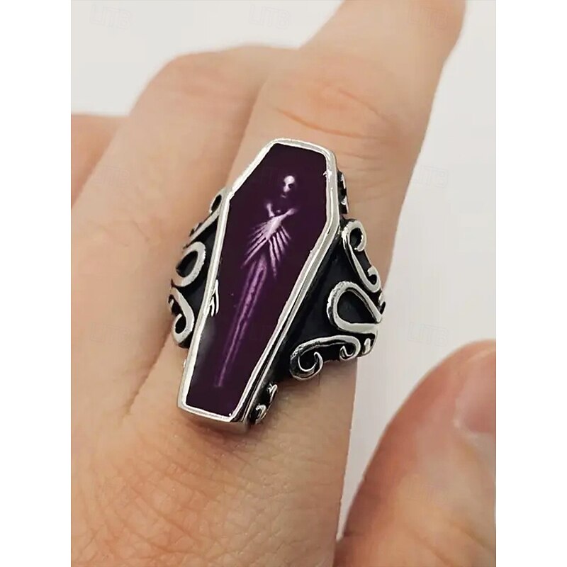 Men's Gothic Coffin Titanium Steel Ring – Vintage Halloween Party Statement Jewelry with Skeleton Design for Cosplay & Retro Fashion2
