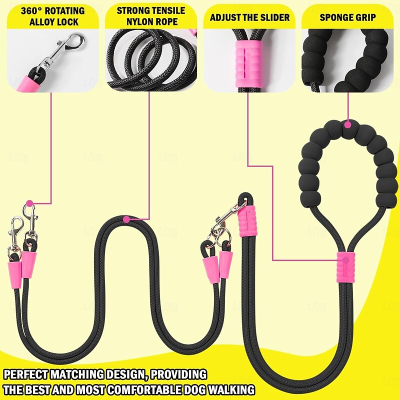 Hands Free Double Dog Leash, No Tangle Double Dog Leash, Adjustable Handles Fit Small, Medium and Large Dogs2
