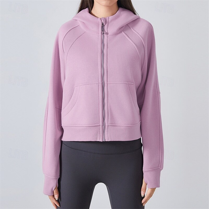 Women's Sport Jacket Windproof Warm Zipper Long Sleeve Sports Solid Color Jacket For Pilates Running Yoga Activewear2
