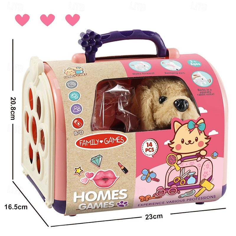 14Pcs Walking Dog Toy for Kids with ACC, Realistic Toys for Girls Boys Toddler Toys, Barking Wagging Tail Interactive Dog Plush with Cute Cloak,Puppy Pet Care Gifts for Girls 3 4 5 Year Old Boys4