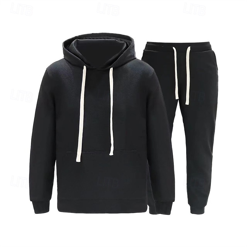 Men's Hoodie Tracksuit Sweatsuit Black White Camel Orange Light Grey Hooded Plain 2 Piece Sports & Outdoor Daily Holiday Polyester Streetwear Basic Casual Spring Autumn / Fall Clothing Apparel Hoodies3