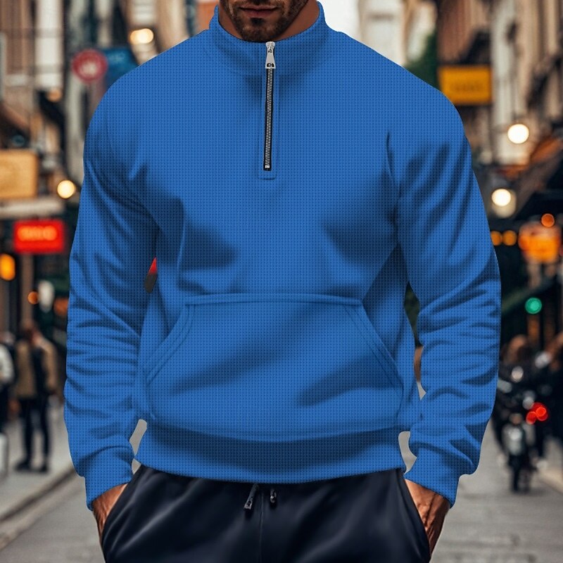 Men's Polo Sweatshirt Zip Sweatshirt Black White Blue Khaki Gray Half Zip Plain Zip Up Pocket Quarter Zip Sports & Outdoor Casual Daily Streetwear Cool Sportswear Spring &  Fall Clothing Apparel3